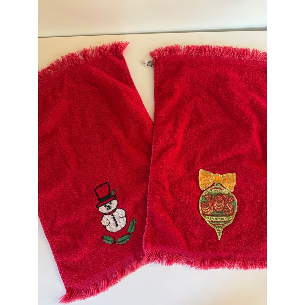 Spring Garden Screen Prints Red Christmas Hand Towels Snowman Joy Set of 2 USA